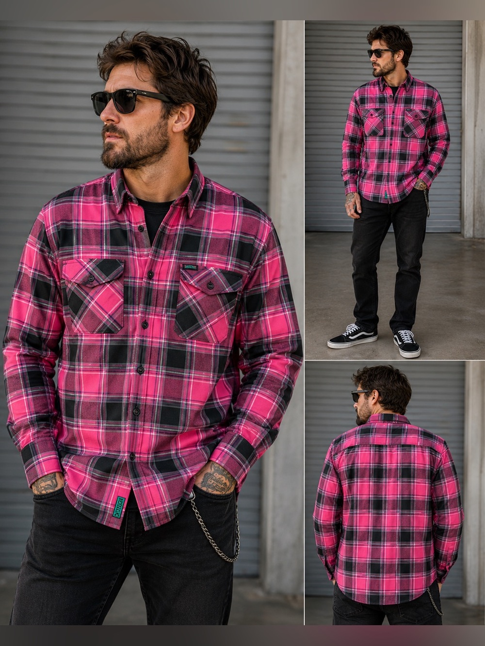 DIXXON Pink and Black Plaid Casual Button-Down Shirt